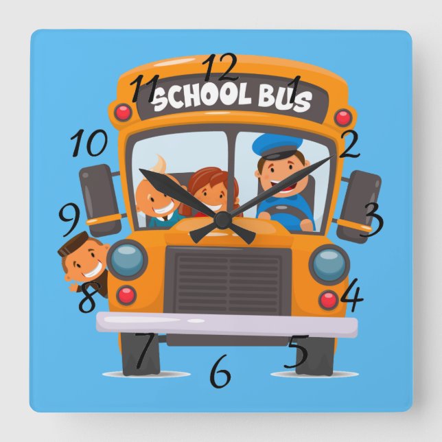 Relógio Quadrado Voltar ao ônibus escolar (Frente)