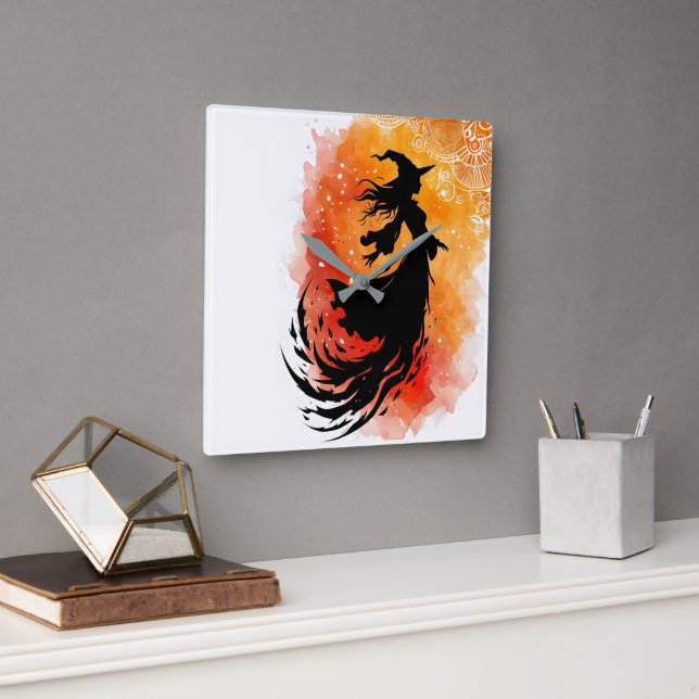 Relógio Quadrado Voo Do Ember Shadow-No Text (Escritório)