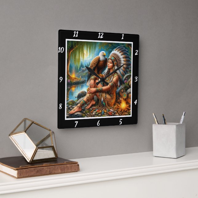 Relógio Quadrado Voo Nativo: Fluxo do Rio de Janeiro da Águia (Escritório)