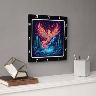 Relógio Quadrado Voo Phoenix Sobre A Meia-Noite Ridge