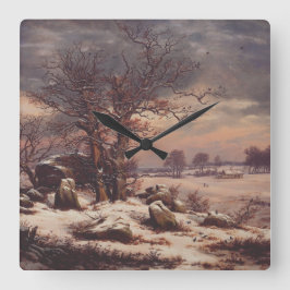 Relógio Quadrado Vordingborg no Inverno por J.C. Dahl Fine Art