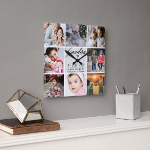 Relógio Quadrado Vovó, Nós Te Amo Colagem Fotográfica