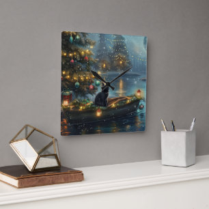 Relógio Quadrado Voyage festiva de gato preto