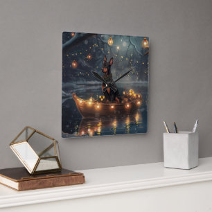 Relógio Quadrado Voyage festiva do Doberman Christmas