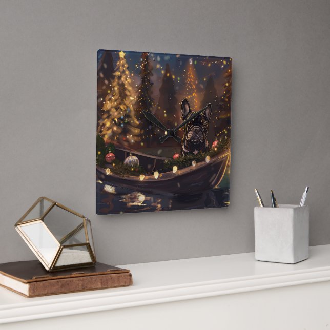 Relógio Quadrado Voz Festiva do Buldogue Francês (Escritório)