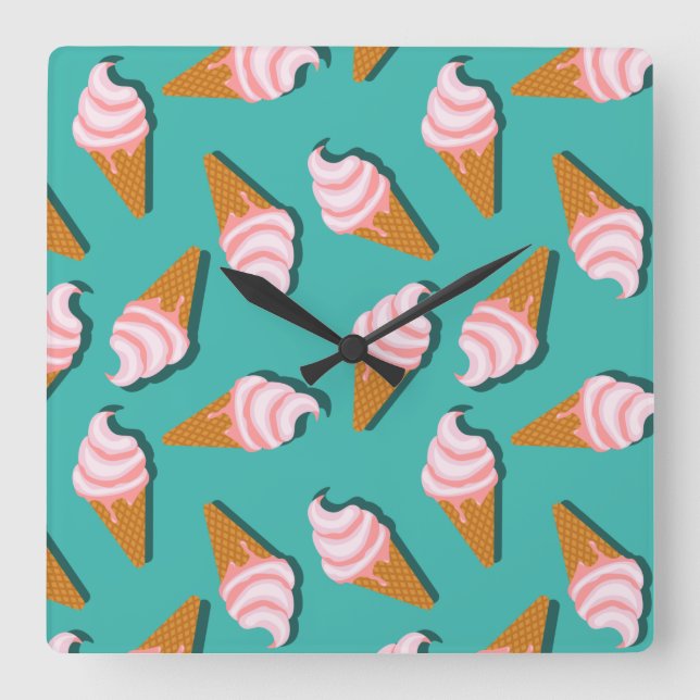 Relógio Quadrado Waffle cones ice cream and frozen yogurt pattern (Frente)
