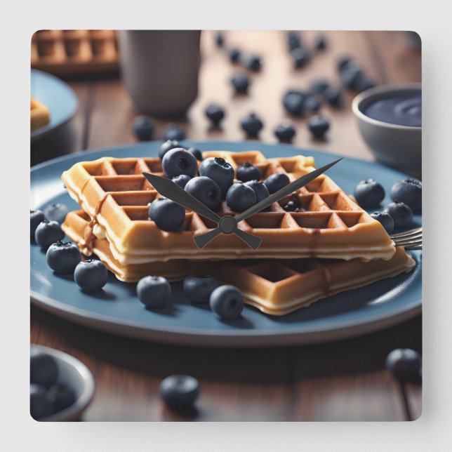 Relógio Quadrado Waffles Blueberry (Frente)