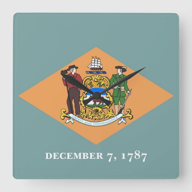 Relógio Quadrado Wall Clock com a bandeira de Delaware, EUA (Frente)