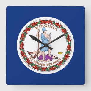 Relógio Quadrado Wall Clock com Flag da Virgínia, EUA