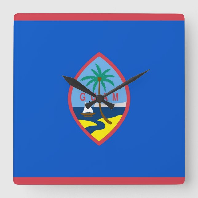 Relógio Quadrado Wall Clock com Flag de Guam, EUA (Frente)