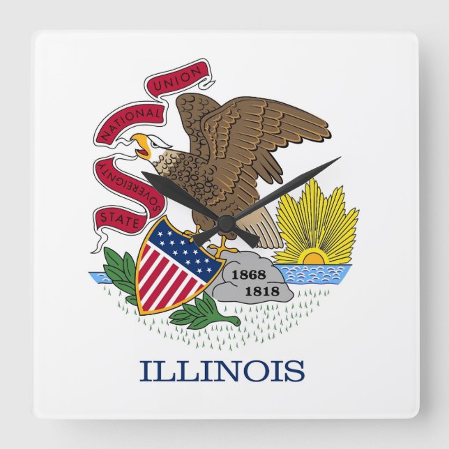 Relógio Quadrado Wall Clock com Flag de Illinois, EUA (Frente)