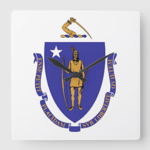 Relógio Quadrado Wall Clock com Flag de Massachusetts, EUA