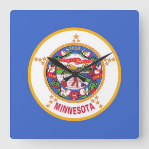 Relógio Quadrado Wall Clock com Flag de Minnesota, EUA