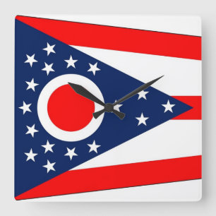 Relógio Quadrado Wall Clock com Flag de Ohio, EUA