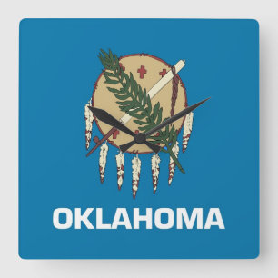 Relógio Quadrado Wall Clock com Flag de Oklahoma, EUA