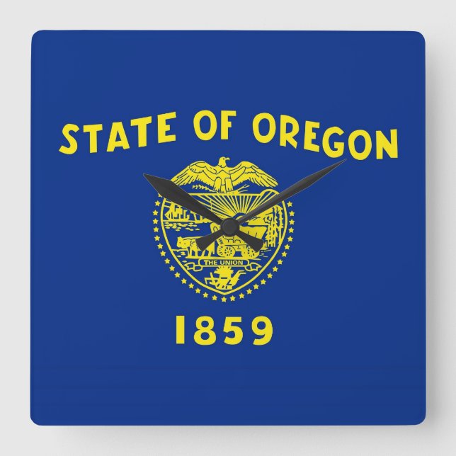 Relógio Quadrado Wall Clock com Flag do Oregon, EUA (Frente)
