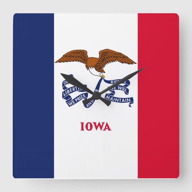 Relógio Quadrado Wall Clock com Flag of Iowa, EUA (Frente)