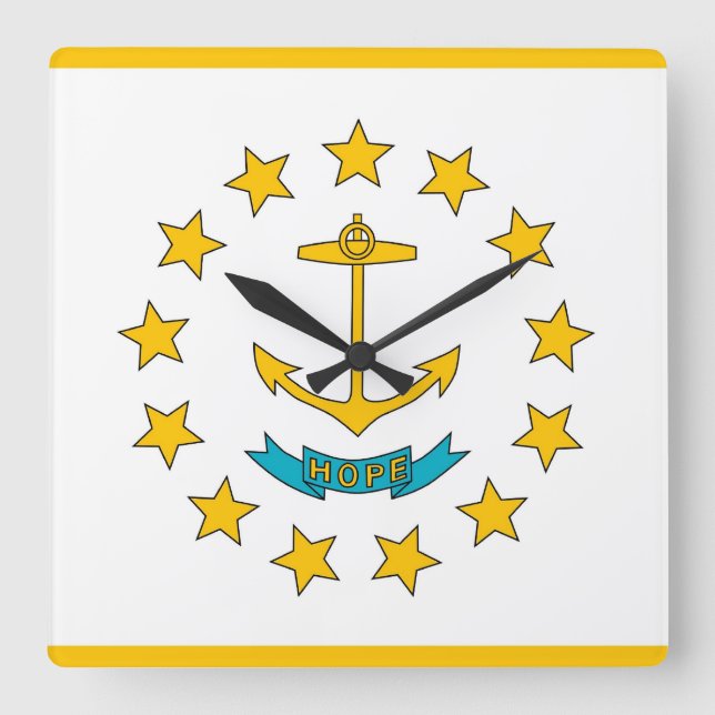 Relógio Quadrado Wall Clock com Flag of Rhode Island, EUA (Frente)