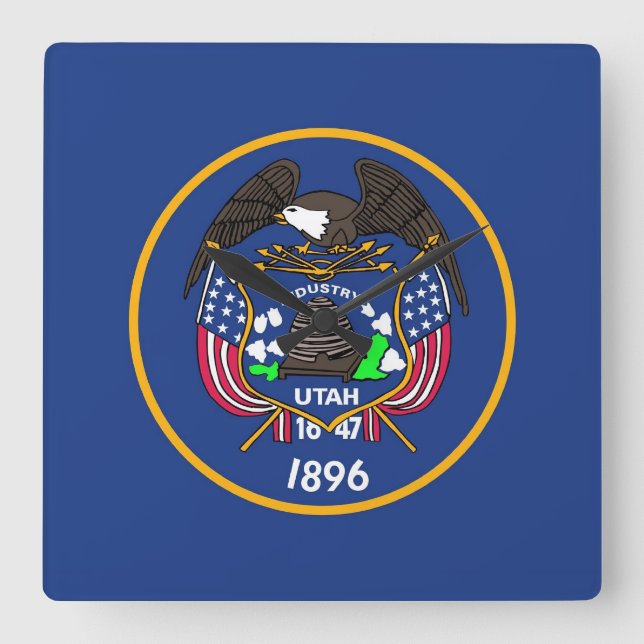 Relógio Quadrado Wall Clock com Flag of Utah, EUA (Frente)