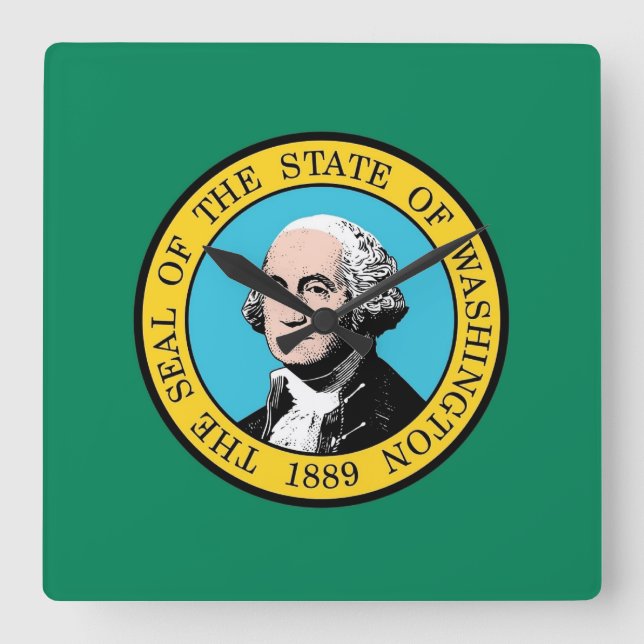 Relógio Quadrado Wall Clock com Flag of Washington State, EUA (Frente)