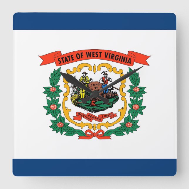 Relógio Quadrado Wall Clock com Flag of West Virginia, EUA (Frente)