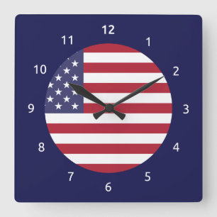 Relógio Quadrado Wall Clock com pavilhão dos EUA