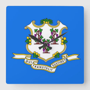 Relógio Quadrado Wall Clock com Sinalizador de Connecticut, EUA