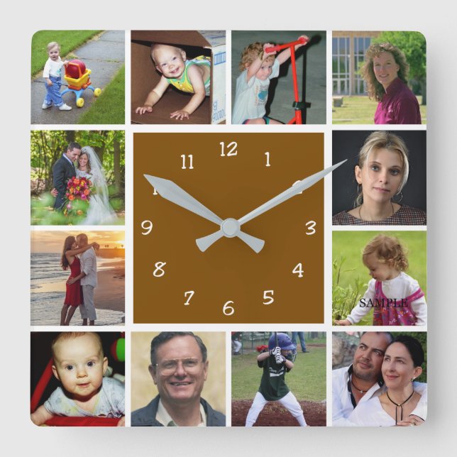Relógio Quadrado Wall Clock with 12 personal photos (Frente)