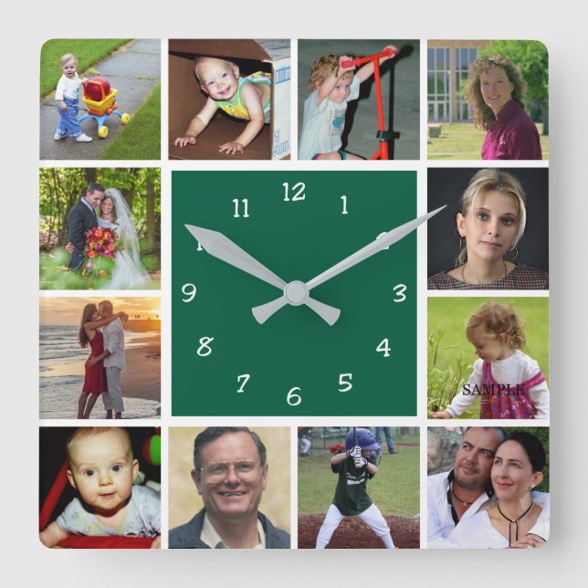 Relógio Quadrado Wall Clock with 12 personal photos (Frente)