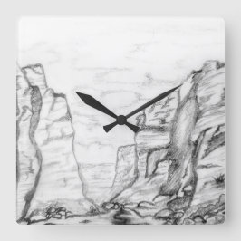 Relógio Quadrado Wall Clock with canyon sketched in black and white