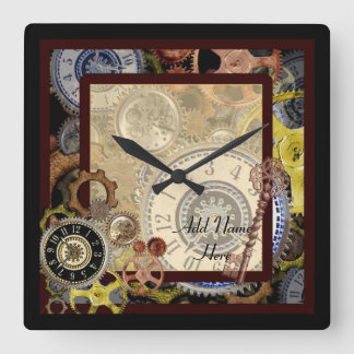 Relógio Quadrado Wallclock Steampunk - adicionar nome personalizado