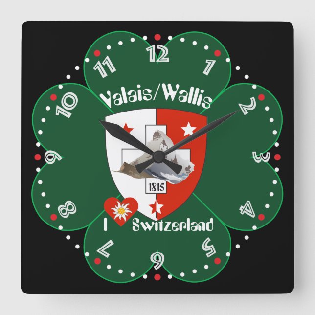 Relógio Quadrado Wallis Valais Schweiz Suisse Uhr (Frente)