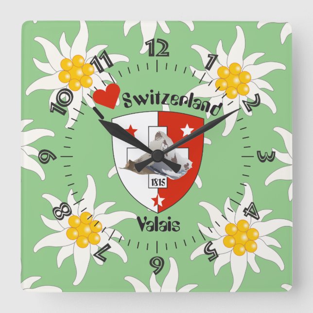 Relógio Quadrado Wallis Valais Schweiz Suisse Uhr (Frente)