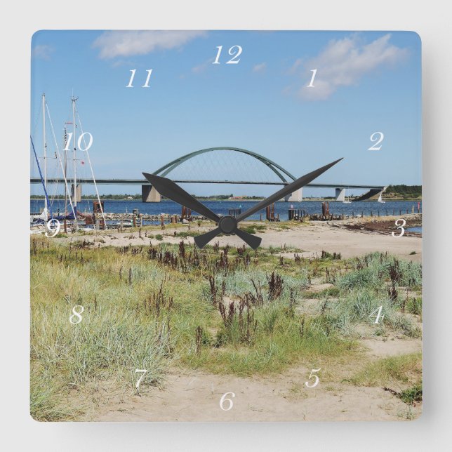 Relógio Quadrado Wanduhr Fehmarnsundbrücke e Fehmarnsund (Frente)