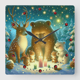 Relógio Quadrado Wanduhr Reh und Bärchen Weihnachten Christmas