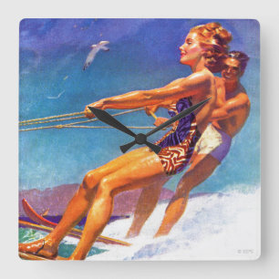 Relógio Quadrado Water Skier por McClelland Barclay