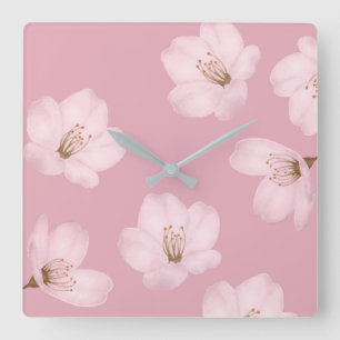 Relógio Quadrado Watercolor Maury Cherry Blossom Wall Clock