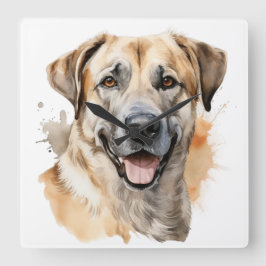 RELÓGIO QUADRADO WATERCOLOR TAN ANATOLIAN SHEPHERD DOG