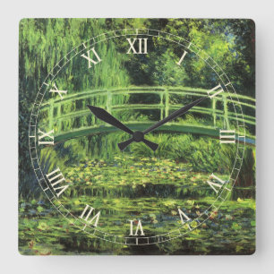 Relógio Quadrado Waterlilies branco por Claude Monet, arte do