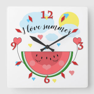 Relógio Quadrado Watermelon slice, text, "I love summer" Square Wal