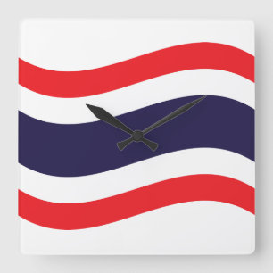 Relógio Quadrado Wave de Bandeira da Tailândia