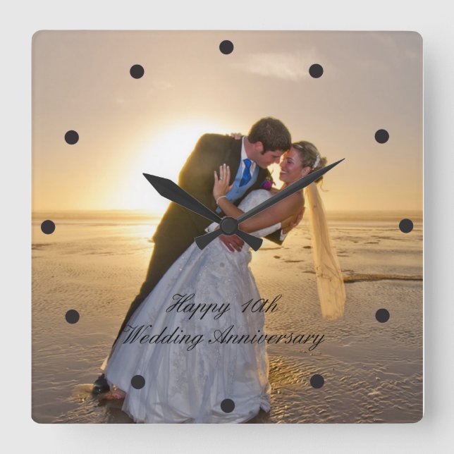 Relógio Quadrado Wedding Anniversary Photo Custom (Frente)