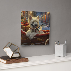 Relógio Quadrado West Highland White Terrier Cão Natal Festivo