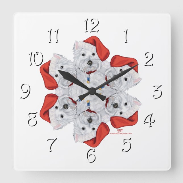 Relógio Quadrado Westie Snowflake (Frente)