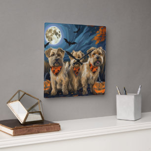 Relógio Quadrado Wheaten Terrier Halloween Spooky