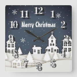 Relógio Quadrado Whimsic Magical Snow Xmas Chic Blue 