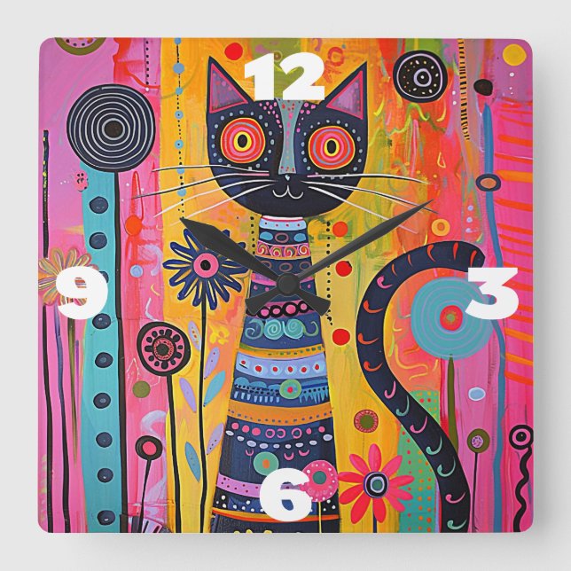 Relógio Quadrado Whimsical Cat (Frente)