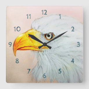 Relógio Quadrado White Eagle Square Clock, Bird Realistic Sketch