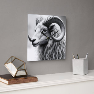 Relógio Quadrado White Ram em Preto e Branco