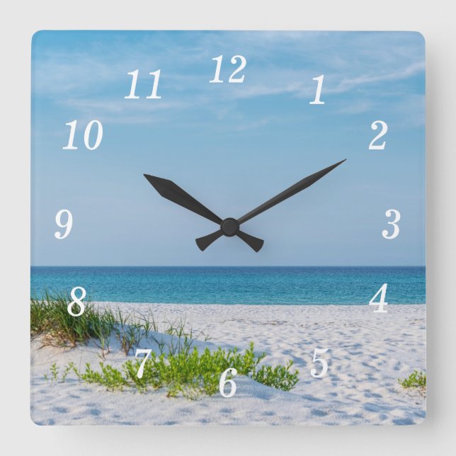 Relógio Quadrado White Sandy Beach Coastline Wall Clock (Frente)